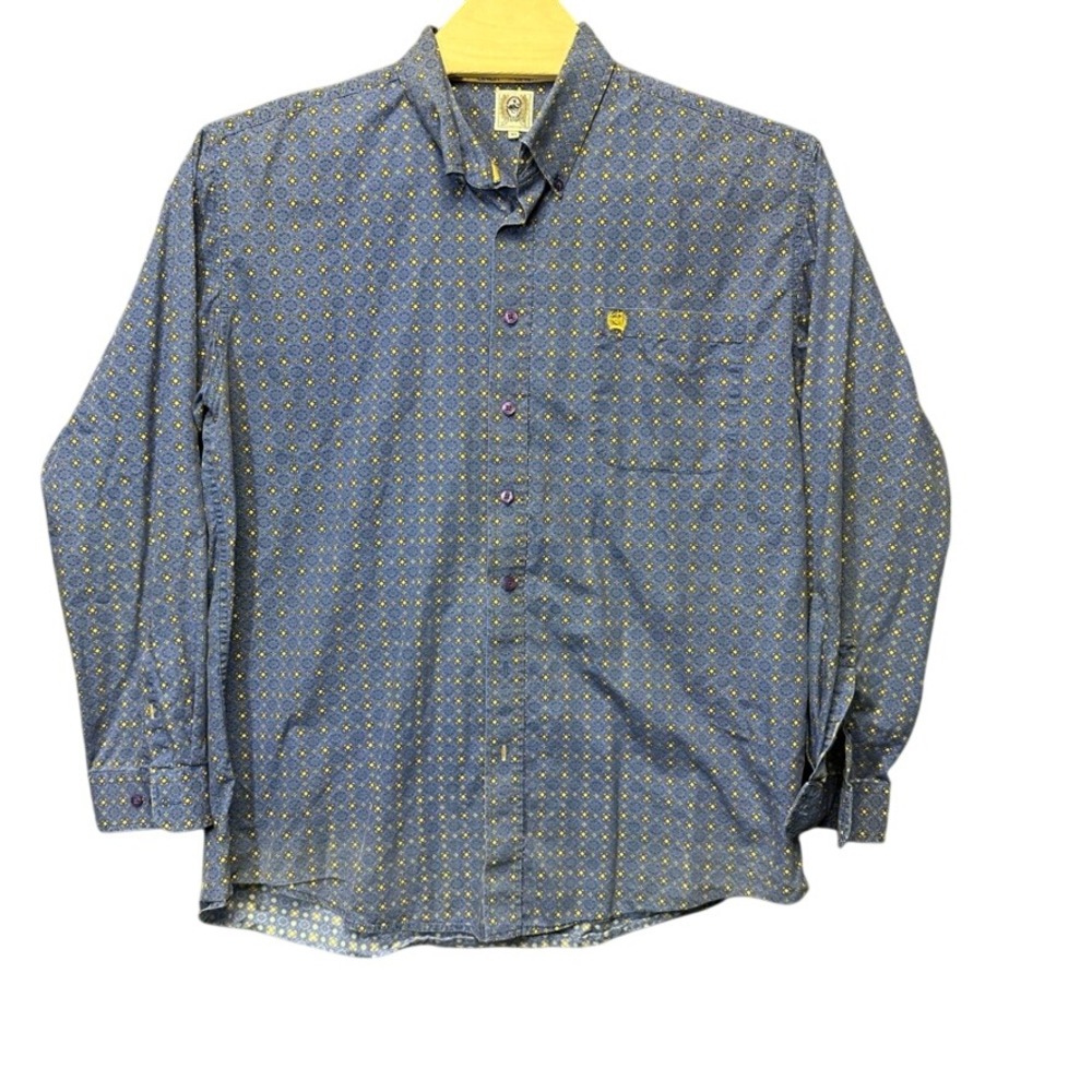 Cinch Mens XL Blue Geometric Print Cotton Western Button Down Shirt Long Sleeve